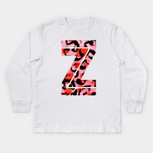 Letter Z Watercolour Leopard Print Alphabet Red Kids Long Sleeve T-Shirt